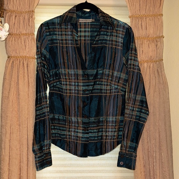 Canvasbacks Tops - Elegant Teal Plaid Blouse